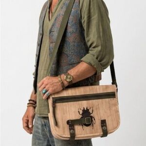 Oilily Stylish Tan Beetle Print Unisex Messenger Bag